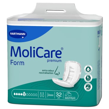 MoliCare Premium Form Inkontinenzvorlage, 5 Tropfen - 1 Karton = 4 Packungen à 32 Stück