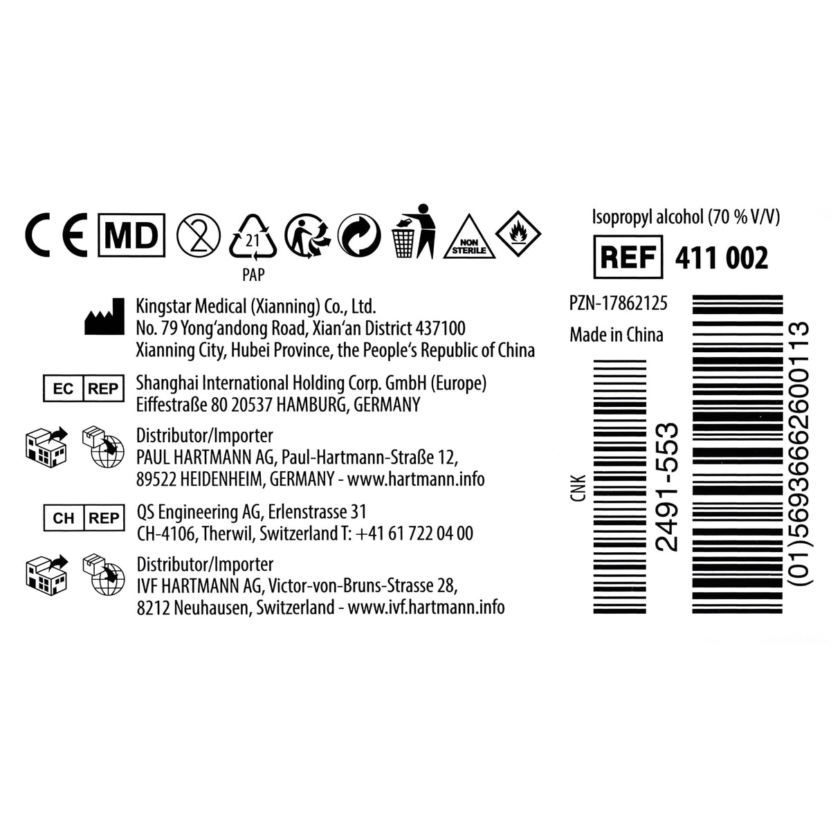 HARTMANN Soft-Zellin Alkoholtupfer zur Hautreinigung, 60 x 30 mm – Ansicht 4