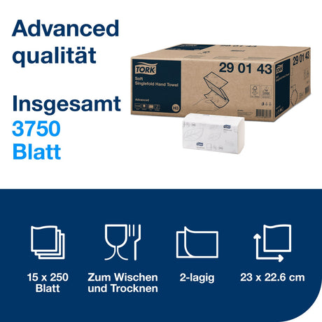 Tork Papierhandtücher H3 Advanced, 2-lagig, weiß – 23 x 22,6 cm – Ansicht 2