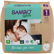 Bambo Nature Windeln, atmungsaktiv – Größe 1 (2–4 kg) – Packung = 22 Windeln