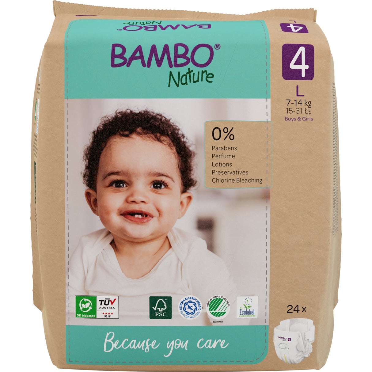 Bambo Nature Windeln, atmungsaktiv – Größe 4 (7–14 kg) – Packung = 24 Windeln