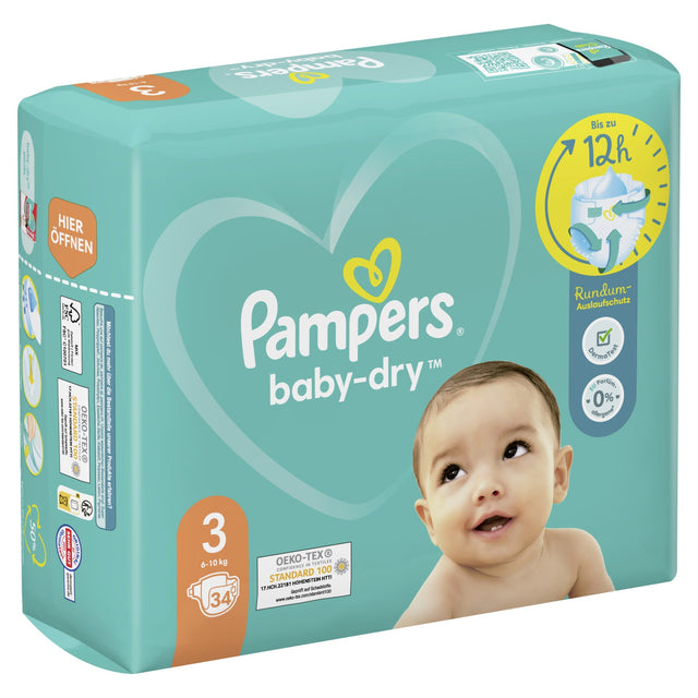 Pampers Baby Dry Windeln Größe 3 Midi, 6-10 kg – 3-fach-Schutz-System