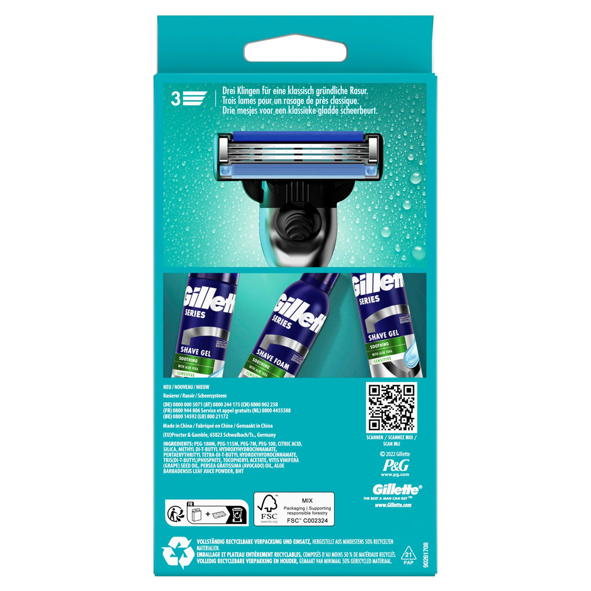 Gillette Mach3 Rasierapparat mit Edelstahlgriff, 3-Klingen-System – Ansicht 2