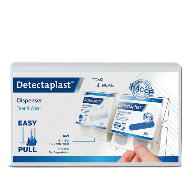 Detectaplast Tear & Wear Universal Pflasterspender, 3-teilig – Acryl, inkl. 2 Pflasterpackungen