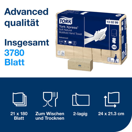 Tork Xpress Falthandtücher, 2-lagig, natur, H2 – 21,3 x 24 cm – Ansicht 7