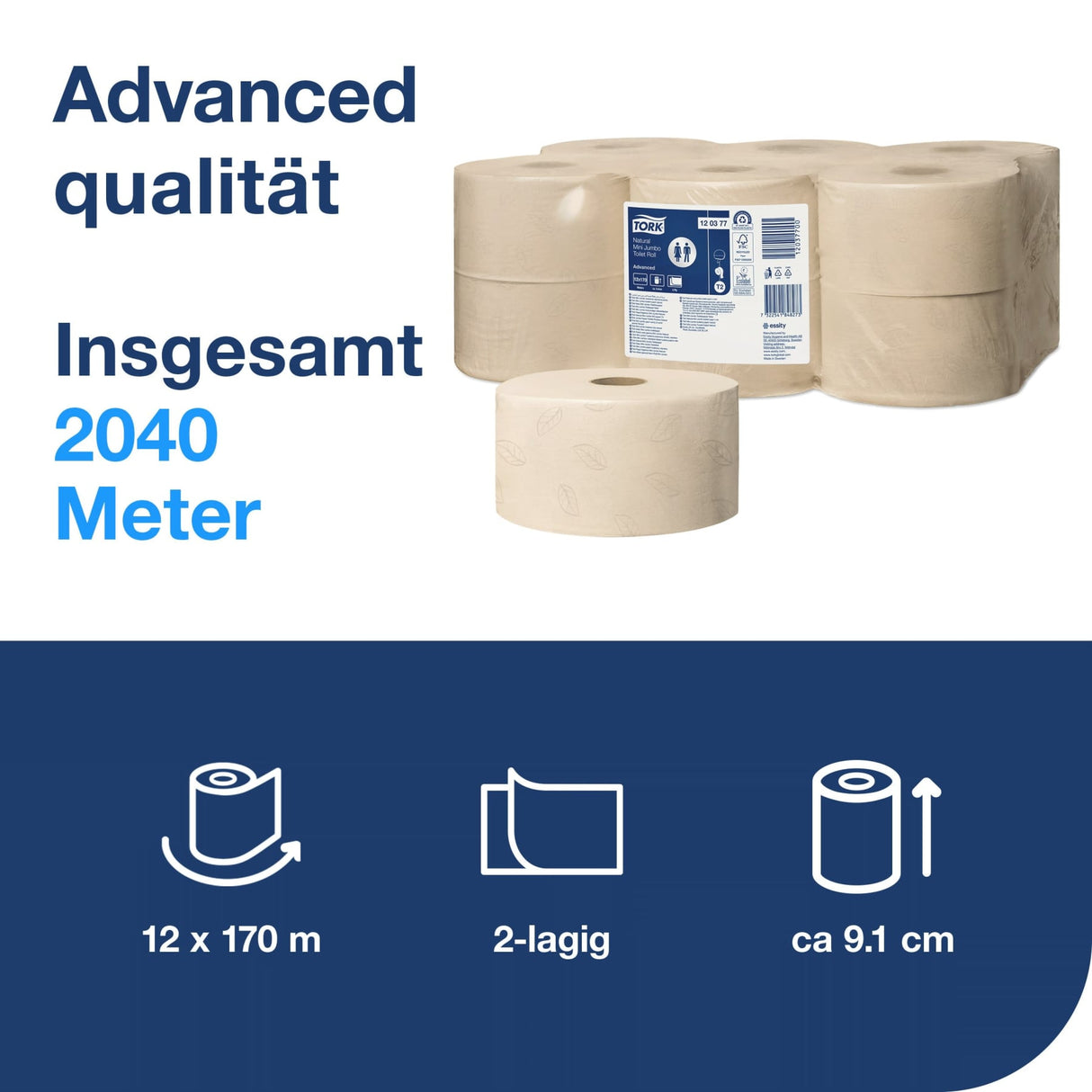 Tork Mini Jumbo Toilettenpapier T2, 2-lagig, natur – Ansicht 2