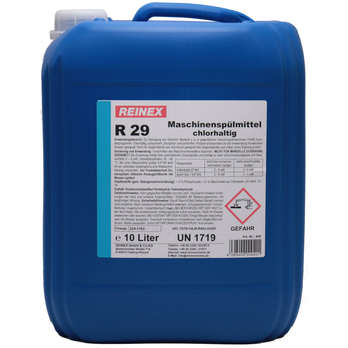 Reinex R 29 Geschirrreiniger, chlorhaltig – schaumarm, phosphat- und parfümfrei