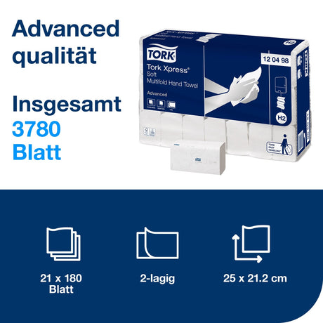 Tork Xpress Multifold Papierhandtücher, 2-lagig, weiß, H2 – 25,5 x 21,2 cm – Ansicht 2