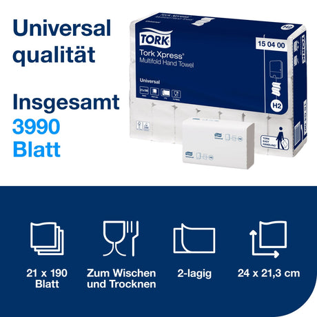 Tork Xpress Multifold Papierhandtücher, 2-lagig, weiß, H2 – 24 x 21,3 cm – Ansicht 2