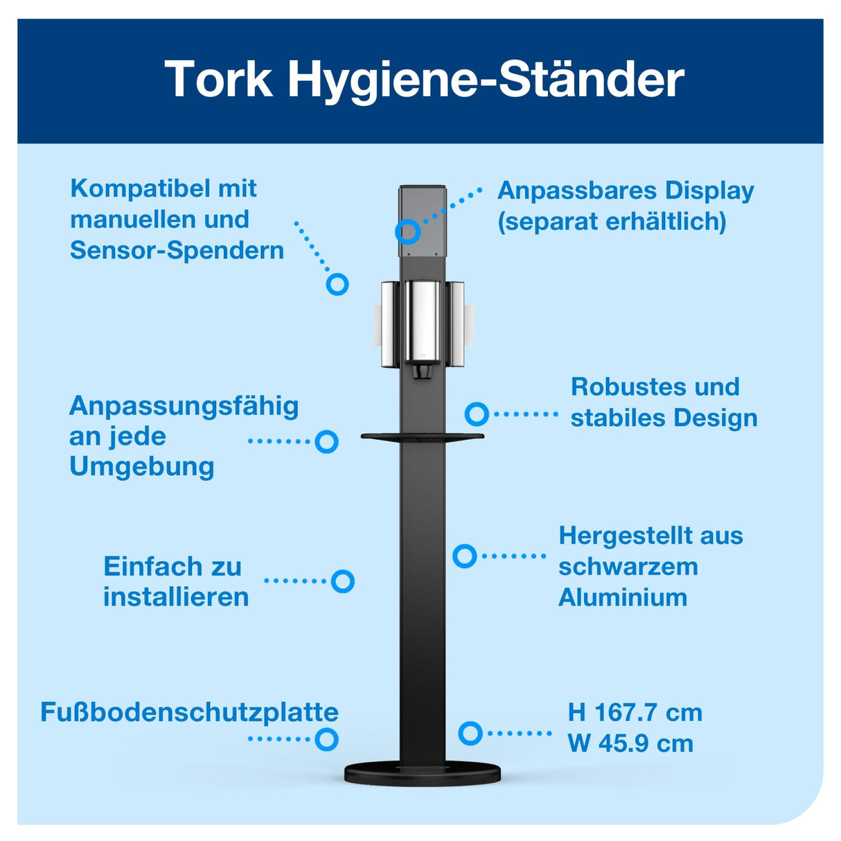 Tork Hygienesäule für Desinfektionsmittel und Tücher, schwarz, S1/S4/F1 – Ansicht 4