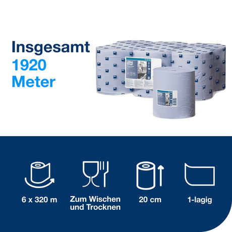 Tork Papierwischtücher M2, 1-lagig, blau, streifenfrei – Ansicht 2