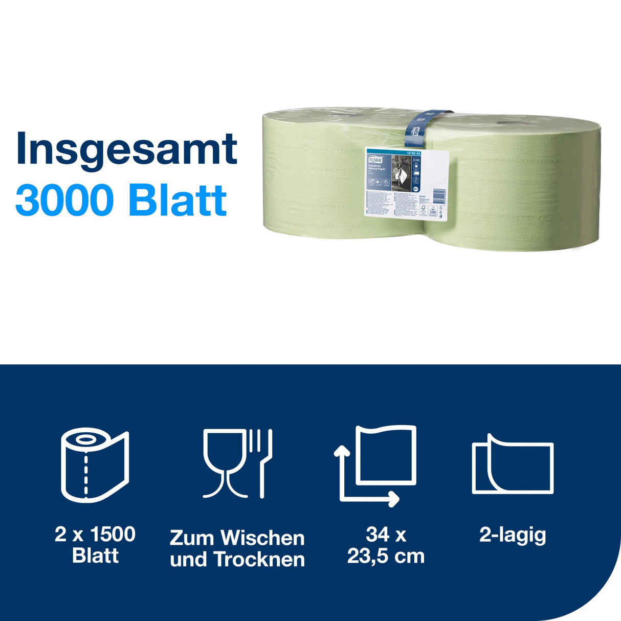 Tork Industrie Papierwischtücher W1, 2-lagig, grün – Ansicht 2
