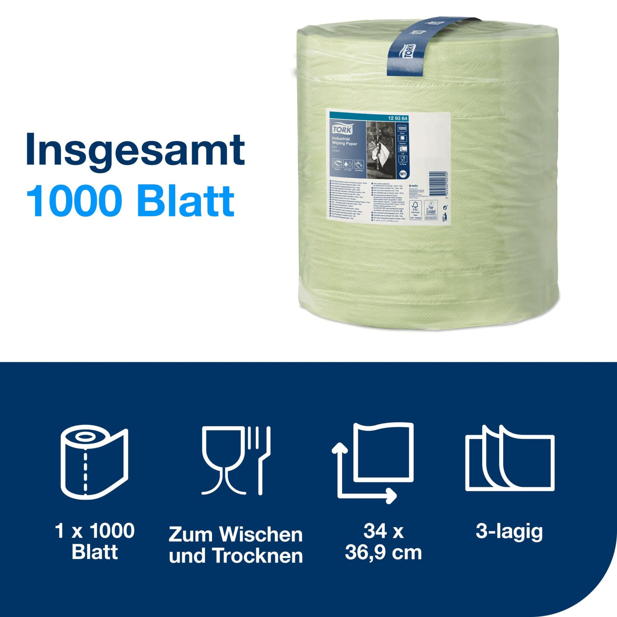 Tork Industrie Papierwischtücher W1, 3-lagig, grün – Ansicht 2