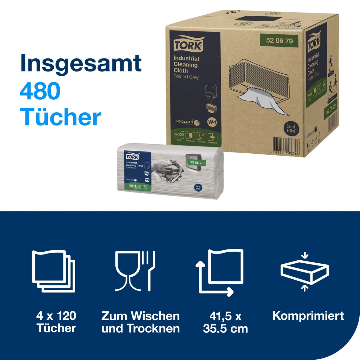 Tork Industrie Reinigungstücher W4, 1-lagig – Ansicht 2