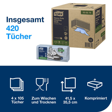 Tork Extra Starke Papierwischtücher W4, 1-lagig, blau – Ansicht 2