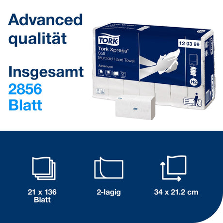 Tork Xpress Multifold Papierhandtücher, 2-lagig, weiß, H2 – 34 x 21,2 cm – Ansicht 2