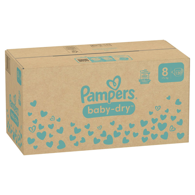 Pampers Baby Dry Windeln Größe 8 Extra Large, ab 17 kg – doppeltes Sicherheitsbändchen