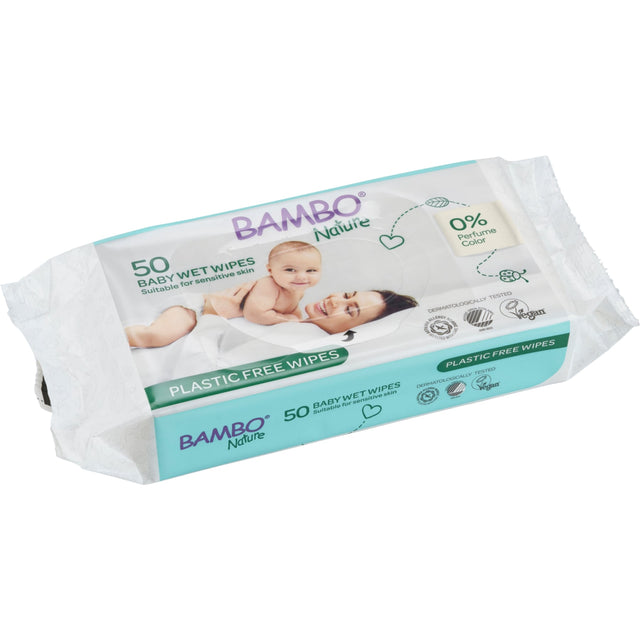 Bambo Nature Feuchttücher, mit Klebeverschluss – Packung = 50 Tücher