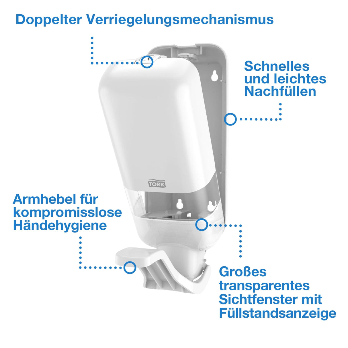Tork Seifen- und Desinfektionsmittelspender mit Armhebel S4, aus Kunststoff – Ansicht 2