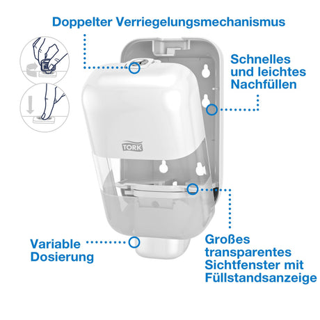 Tork Mini Seifen- und Desinfektionsmittelspender S5, mit Sichtfenster – Ansicht 4