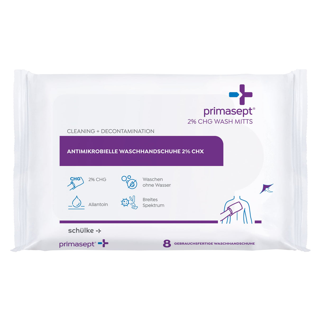 Schülke primasept 2% CHG wash mitts Waschhandschuhe – gebrauchsfertig, beidseitig verwendbar