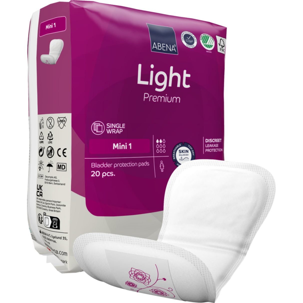 ABENA® Light Premium Inkontinenzeinlagen – Mini 1 – Karton = 12 Packungen × 20 Stück