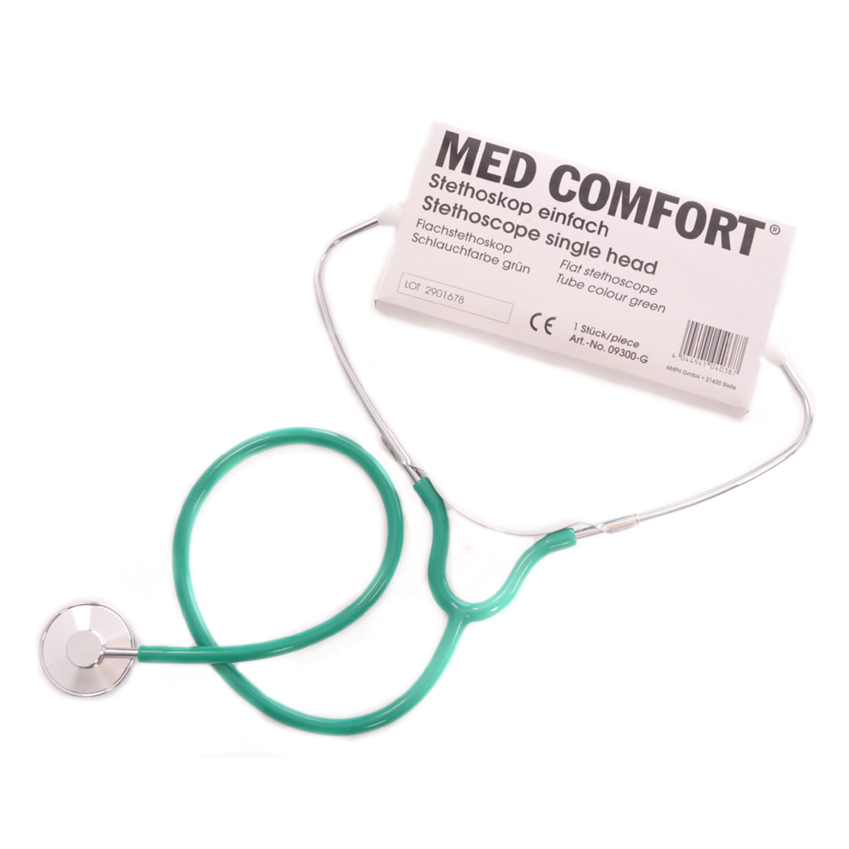 AMPri MED-COMFORT Flachstethoskop, rot - 1 Karton = 100 Stück, Schlauchfarbe: grün