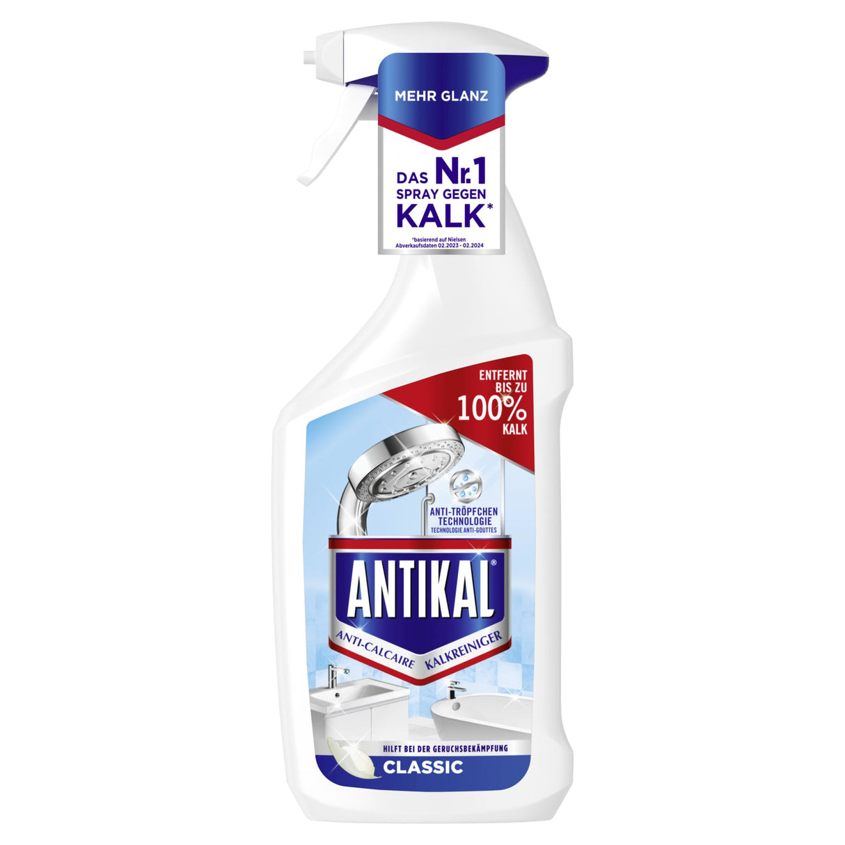 ANTIKAL Kalkreiniger-Spray für Bad & Sanitär, mit Anti-Tröpfchen-Technologie