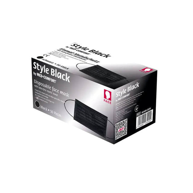 STYLE BLACK Einmalmundschutz, Typ IIR, schwarz, 4-lagig - 1 Karton = 10 Packungen à 50 Stück
