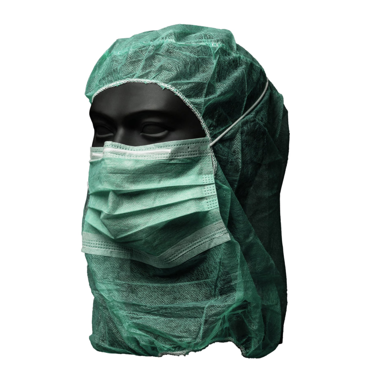 AMPri Med-Comfort Astrohaube mit Mundschutz, PP, 2-lagig - 1 Packung = 100 Stück, Farbe: grün