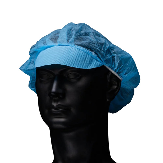 AMPri Med-Comfort Baretthaube mit Schirm, PP, 50 cm - 1 Karton = 10 Packungen à 100 Stück, Farbe: blau