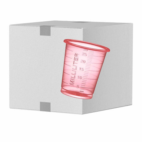 AMPri Med-Comfort ECO Einweg-Medizinbecher, 30 ml - 1 Karton = 60 Packungen à 80 Stück, Farbe: rot