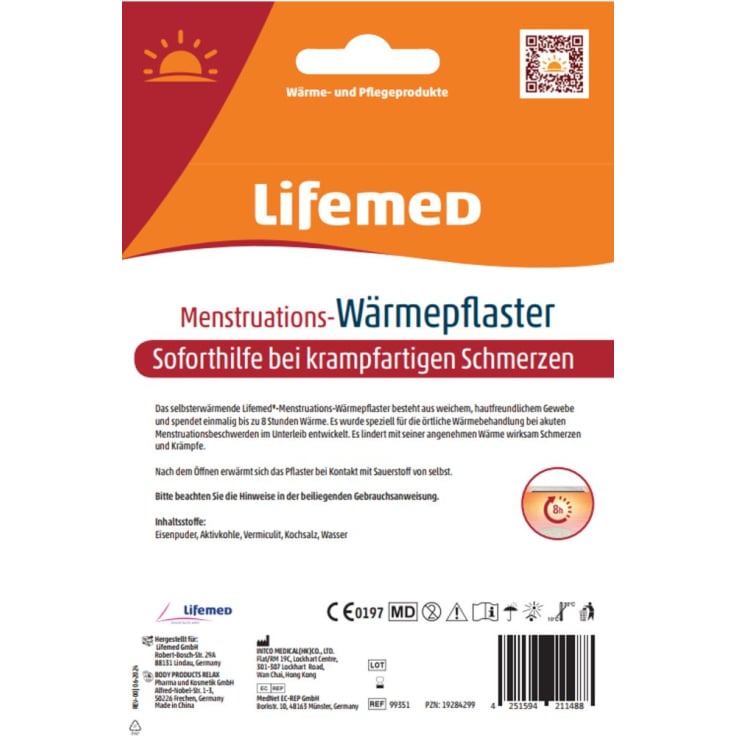 Lifemed Menstruations Wärmepflaster Unterleib Wärme - 10 cm x 15 cm – 1 Packung = 1 Stück