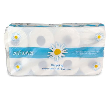 ZVG Toilettenpapier 3-lagig, weiß – 250 Blatt/Rolle, mit Blumendekor
