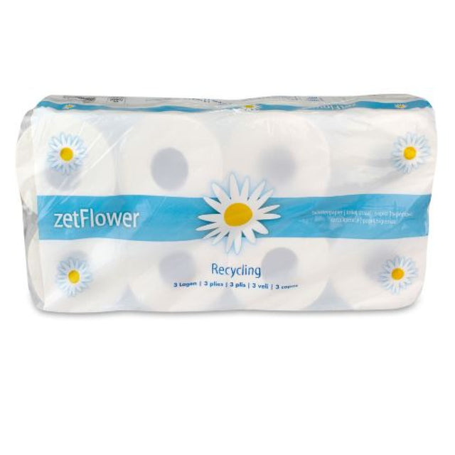 ZVG Toilettenpapier 3-lagig, weiß – 250 Blatt/Rolle, mit Blumendekor