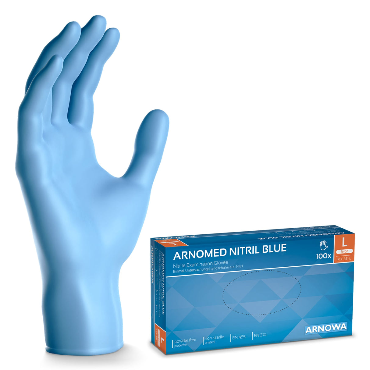 ARNOMED Nitril Blue Einmalhandschuhe, puderfrei, blau – extra reißfest – Ansicht 3