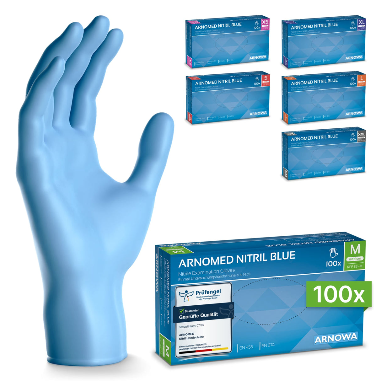 ARNOMED Nitril Blue Einmalhandschuhe, puderfrei, blau – extra reißfest – Ansicht 4