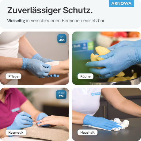 ARNOMED Nitril Blue Einmalhandschuhe, puderfrei, blau – extra reißfest – Ansicht 6