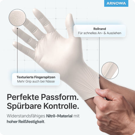 ARNOMED Nitril White Einmalhandschuhe, puderfrei, weiß – hautfreundlich – Ansicht 5