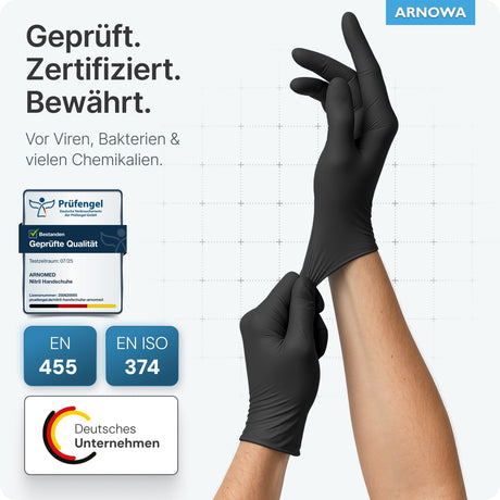 ARNOMED Nitril Midnight Black Einmalhandschuhe, puderfrei, schwarz – extra reißfest – Ansicht 8