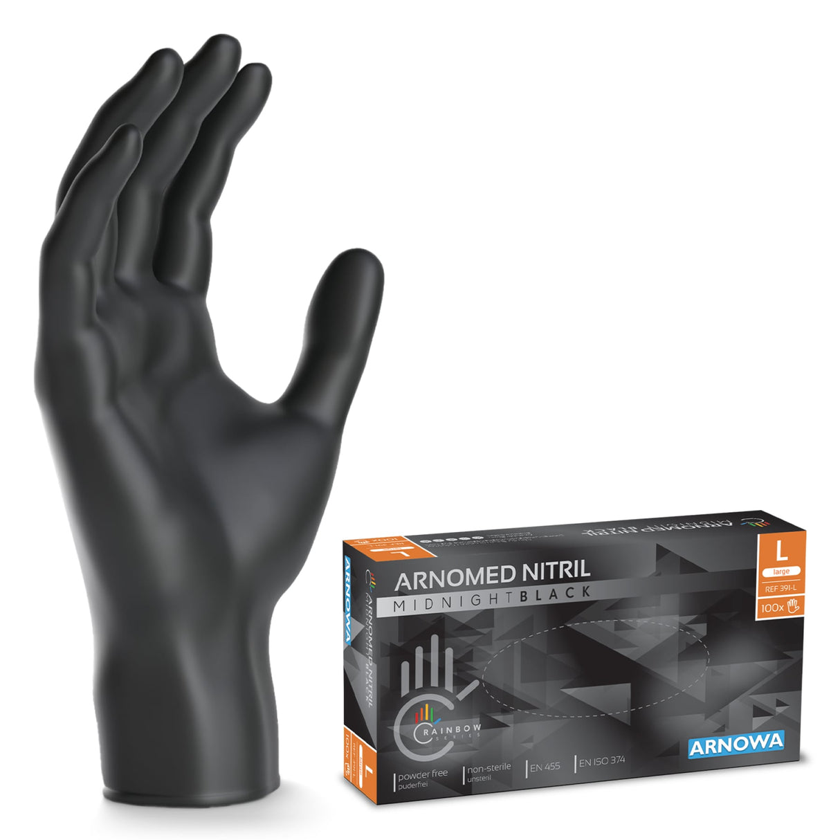 ARNOMED Nitril Midnight Black Einmalhandschuhe, puderfrei, schwarz – extra reißfest – Ansicht 4