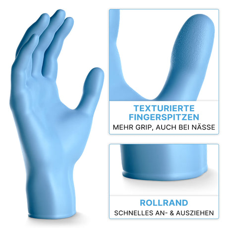 ARNOMED Nitril Blue XTRA STRONG Einmalhandschuhe, puderfrei, blau – extra stark – Ansicht 4