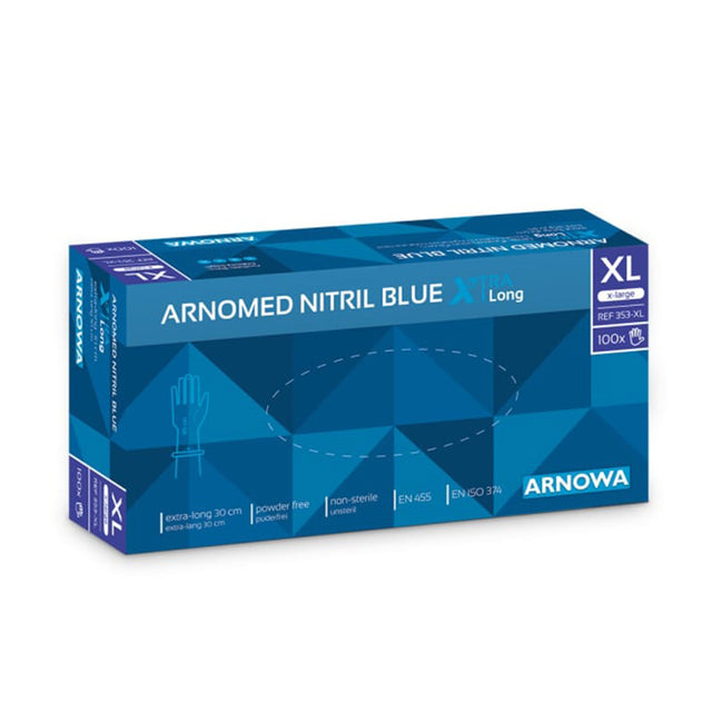 ARNOMED Nitril Blue XTRA LONG Einmalhandschuhe, puderfrei, blau – extra lang & reißfest – Ansicht 1