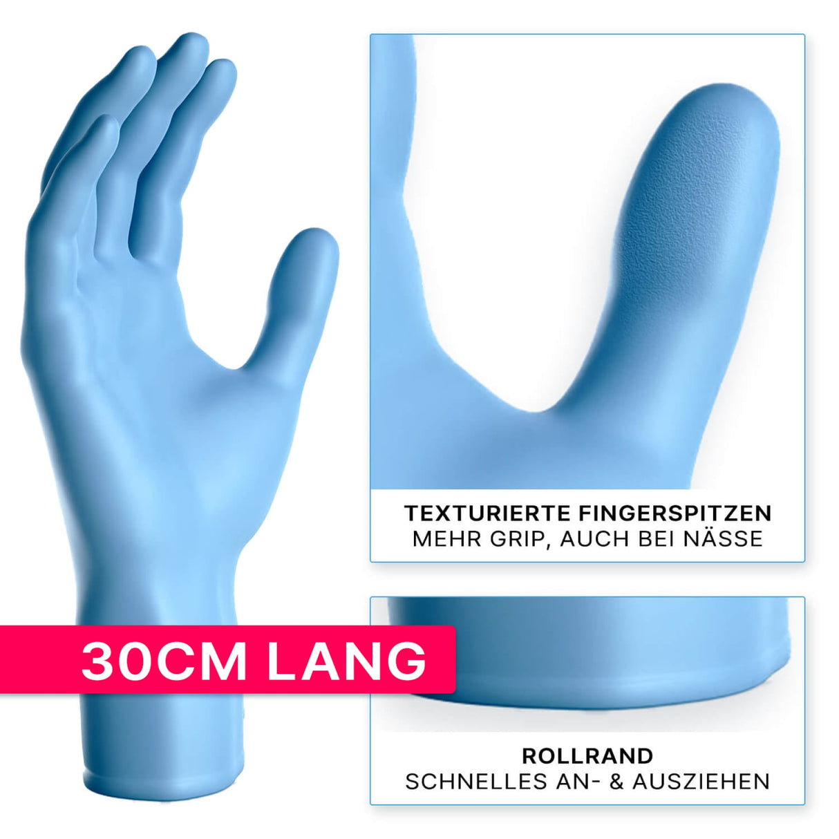 ARNOMED Nitril Blue XTRA LONG Einmalhandschuhe, puderfrei, blau – extra lang & reißfest – Ansicht 6
