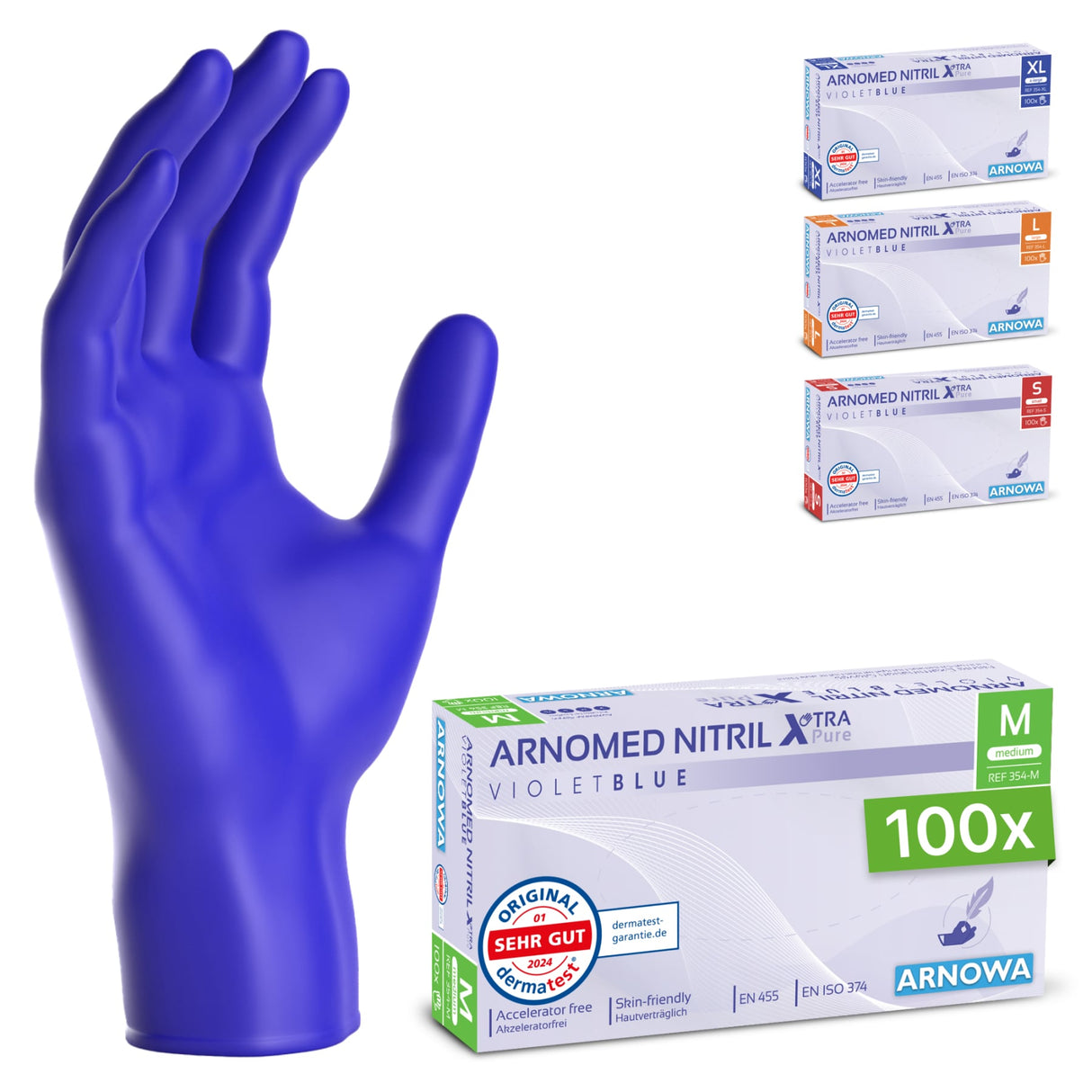 ARNOMED Nitril XTRA PURE Einmalhandschuhe, puderfrei, violett – frei von Akzeleratoren – Ansicht 4