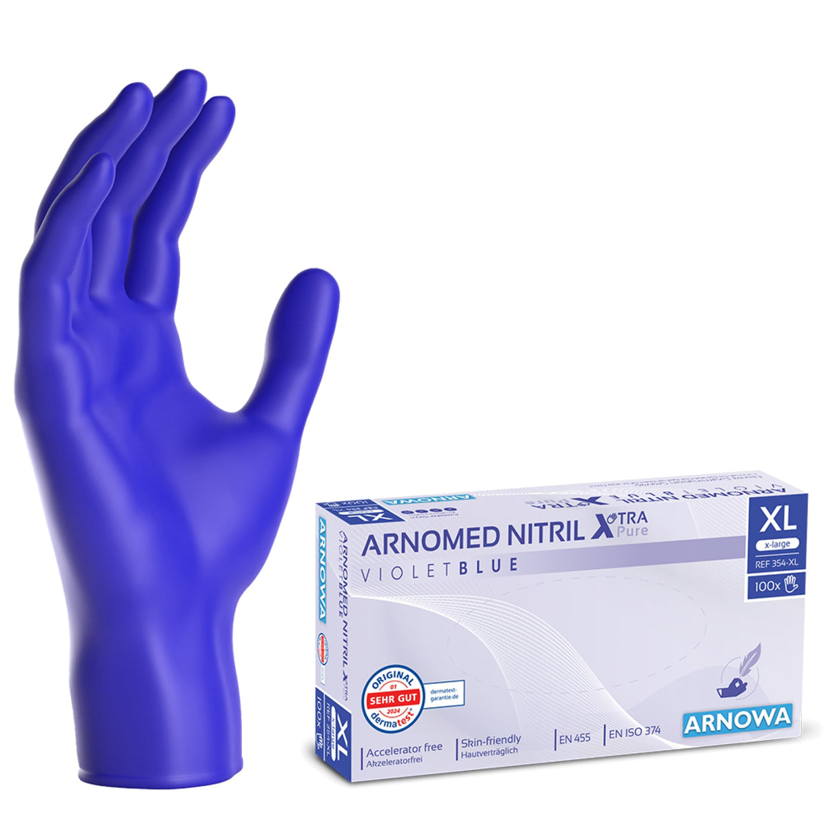 ARNOMED Nitril XTRA PURE Einmalhandschuhe, puderfrei, violett – frei von Akzeleratoren – Ansicht 3