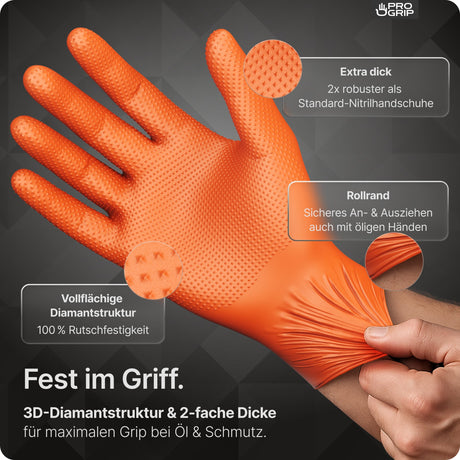 PROGRIP Nitril Diamond Orange Einmalhandschuhe, puderfrei – hohe Strapazierfähigkeit – Ansicht 4