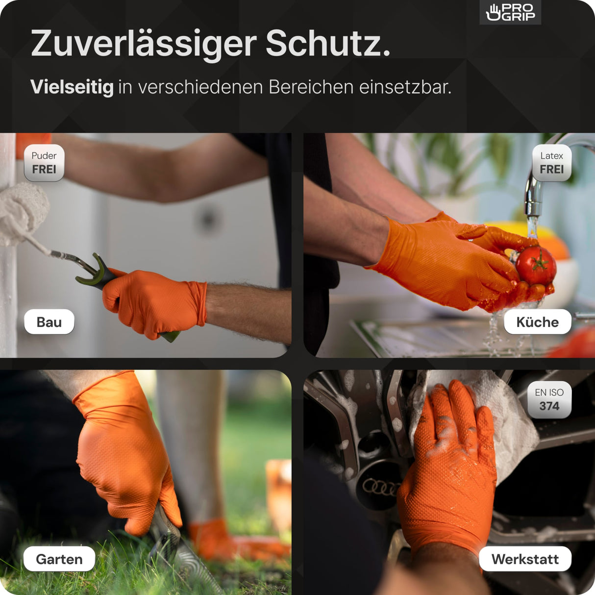 PROGRIP Nitril Diamond Orange Einmalhandschuhe, puderfrei – hohe Strapazierfähigkeit – Ansicht 5