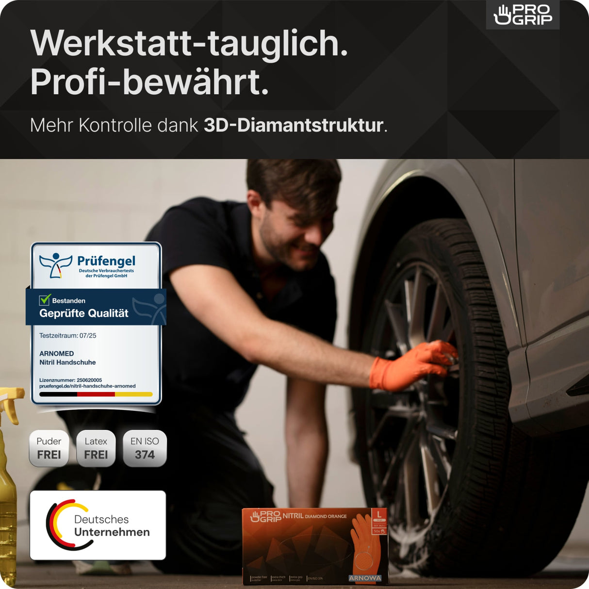 PROGRIP Nitril Diamond Orange Einmalhandschuhe, puderfrei – hohe Strapazierfähigkeit – Ansicht 6