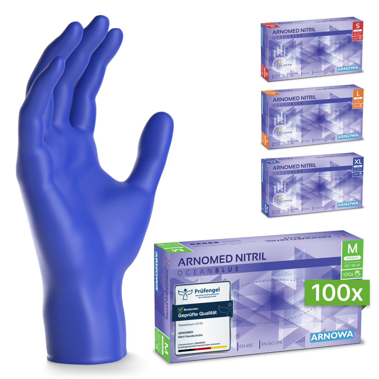 ARNOMED Nitril Ocean Blue Einmalhandschuhe, puderfrei, blau – Ansicht 4